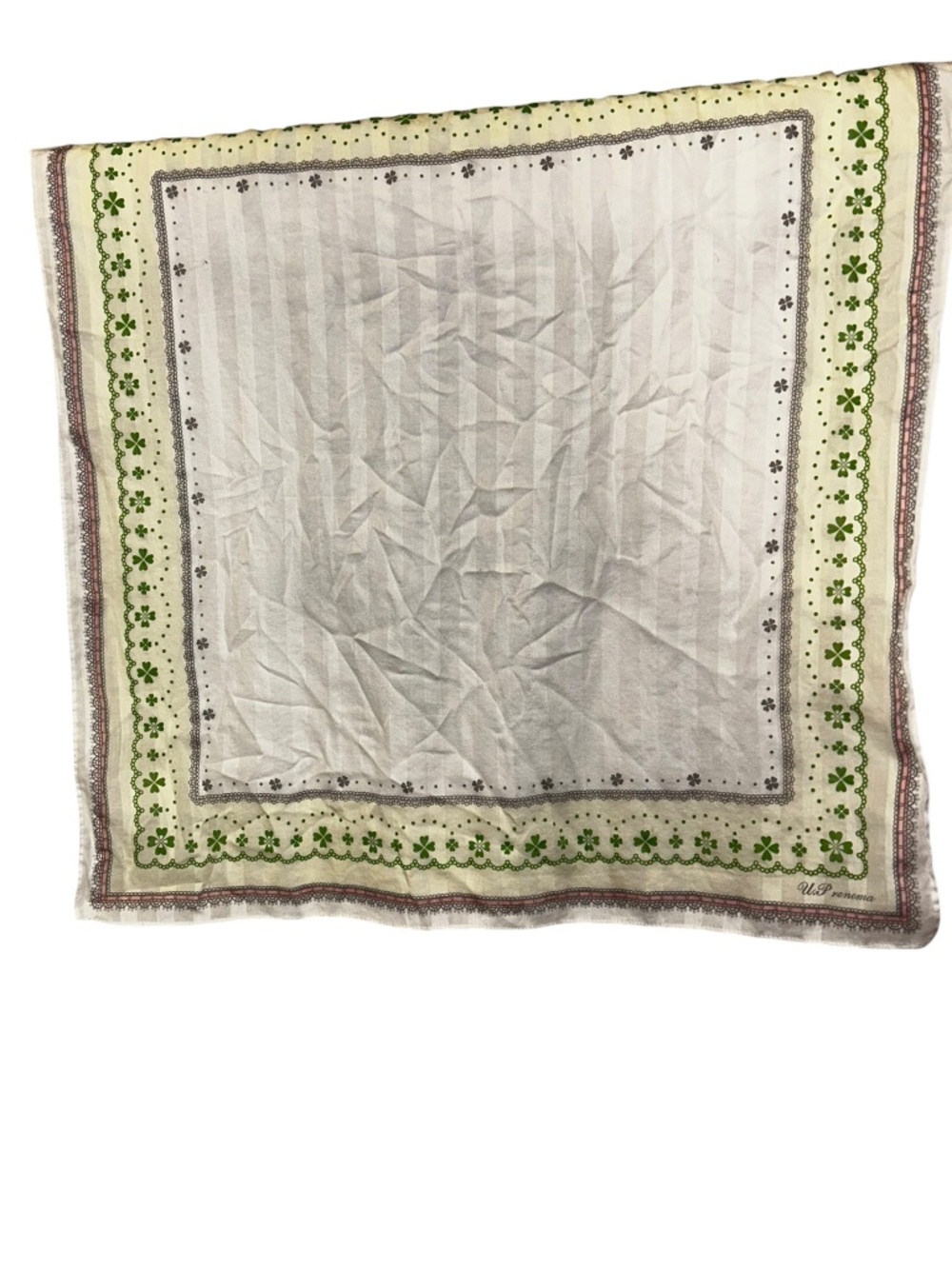 UP Renoma Paris France 90s green shamrocks print cotton handkerchief scarf
